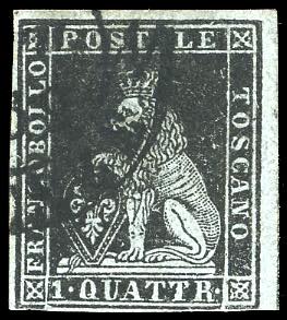 1851 - 1 quattrino nero su azzurro ... 