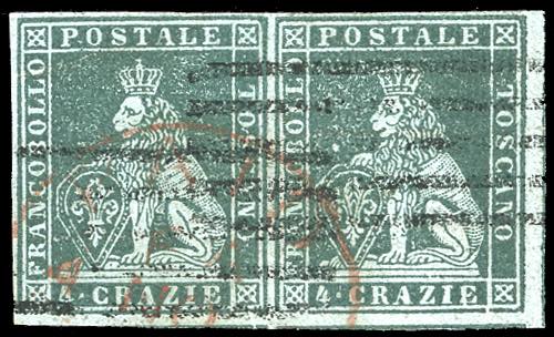 1851 - 4 crazie verde azzurro su ... 