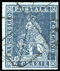 1851 - 6 crazie azzurro scuro su ... 