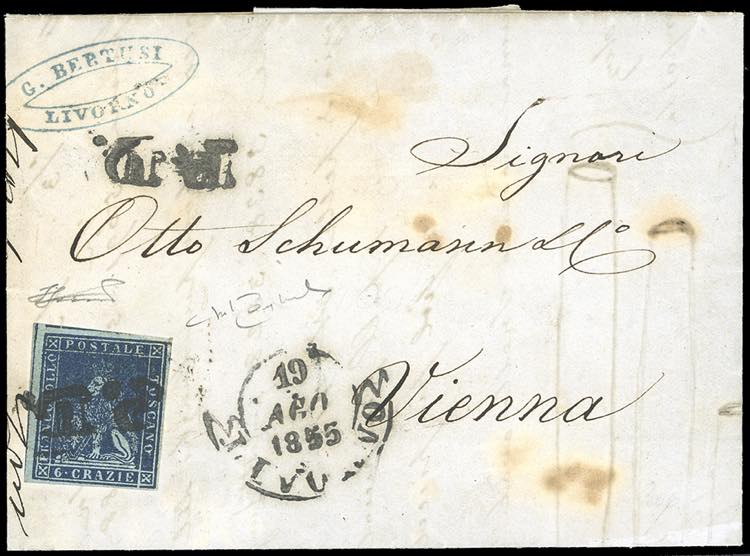 1855 - 6 crazie azzurro scuro su ... 