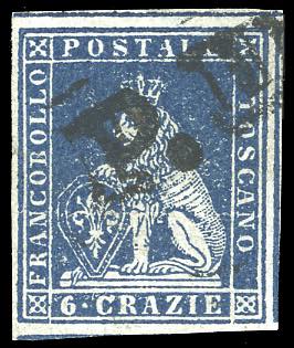 1851 - 6 crazie azzurro su grigio ... 