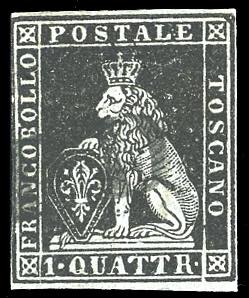 1851 - 1 quattrino nero su azzurro ... 