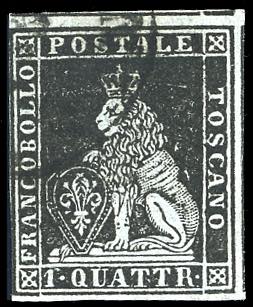 1851 - 1 quattrino nero su azzurro ... 