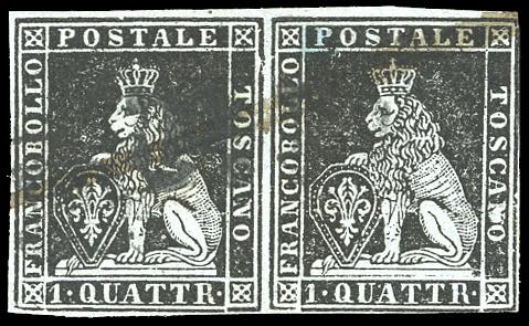 1851 - 1 quattrino nero su ... 