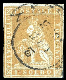 1851 - 1 soldo giallo bistro su ... 