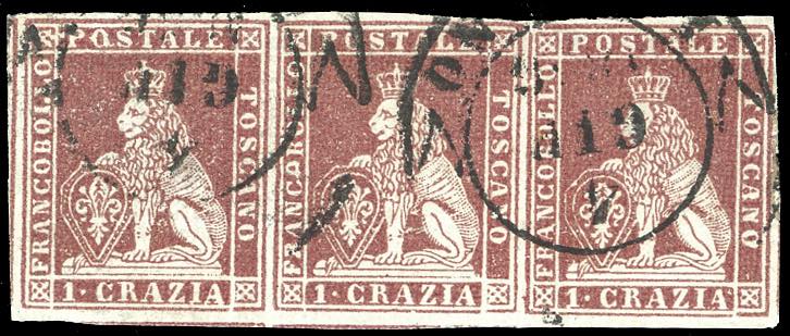 1851 - 1 crazia carminio grigio su ... 