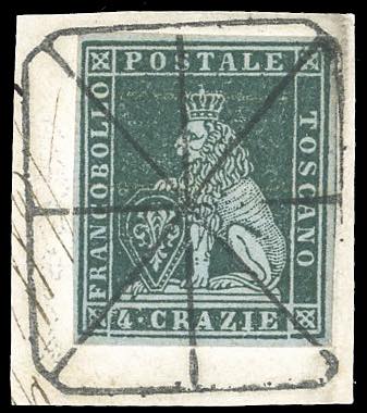 1851 - 4 crazie verde su grigio ... 