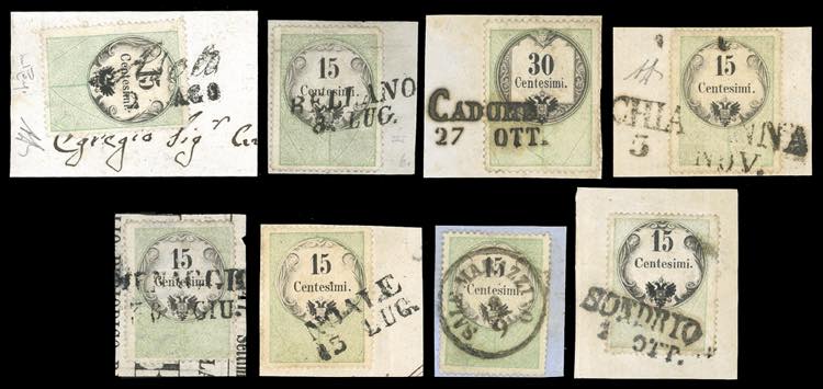 1854 - Sette frammenti con marche ... 