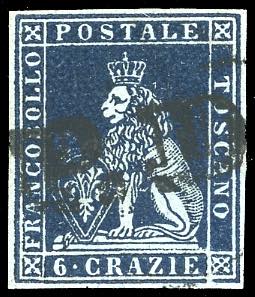 1851 - 6 crazie indaco su azzurro ... 