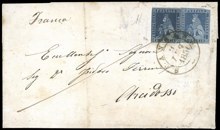 1851 - 6 crazie indaco su azzurro, ... 