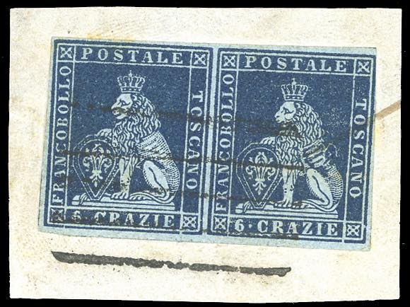 1851 - 6 crazie azzurro scuro su ... 