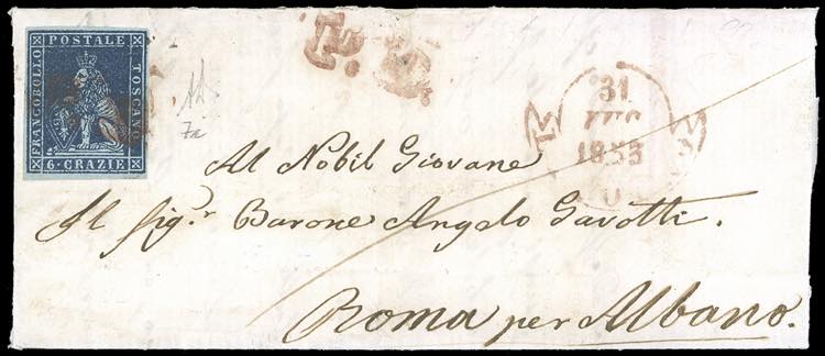 1853 - 6 crazie azzurro scuro su ... 