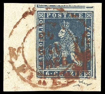 1851 - 6 crazie azzurro su grigio ... 