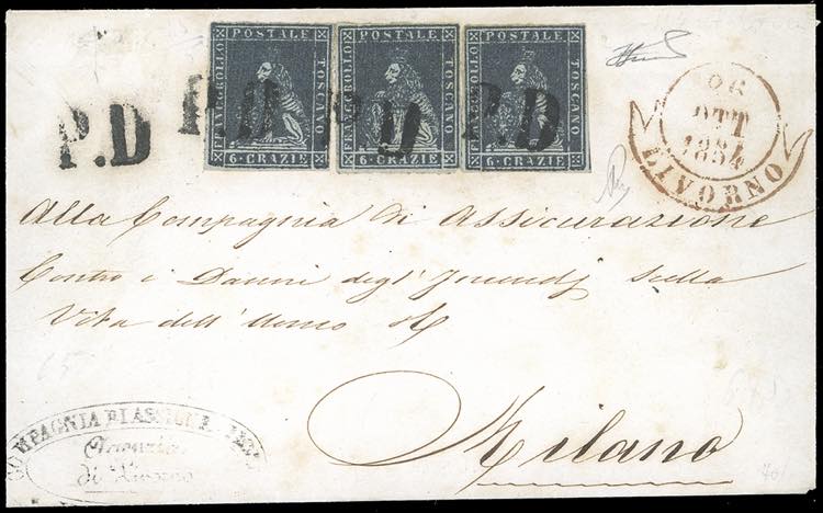 1854 - 6 crazie indaco su grigio ... 