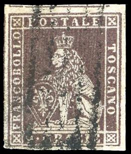 1851 - 9 crazie bruno violaceo su ... 