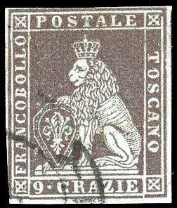 1851 - 9 crazie bruno violaceo su ... 