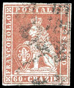 1851 - 60 crazie scarlatto cupo su ... 