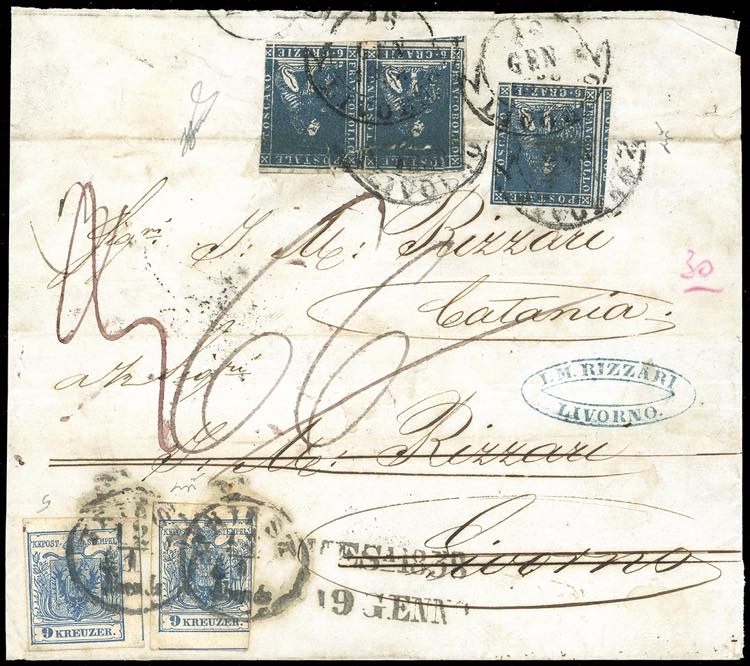 1857 - 9 kr. azzurro di Austria ... 