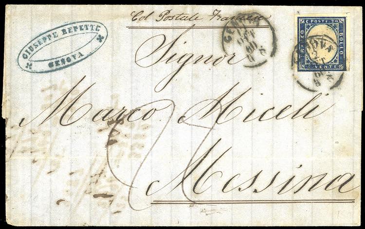 1860 - 20 cent. indaco oltremare ... 