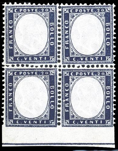 1862 - 20 cent. indaco, blocco di ... 