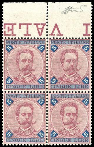 1891 - 5 lire carminio e azzurro ... 