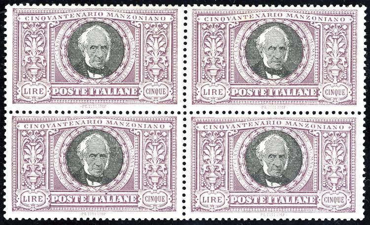 1923 - 5 lire Manzoni, blocco di ... 
