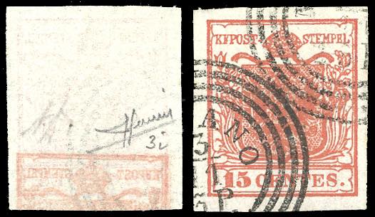 1850 - 15 cent. I tipo, decalco ... 