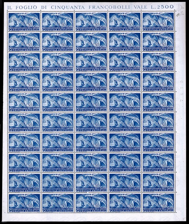1949 - 50 lire UPU (599), foglio ... 