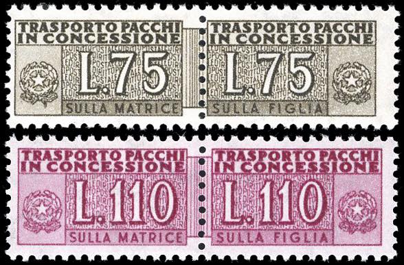 1955 - 75 e 110 lire, filigrana ... 