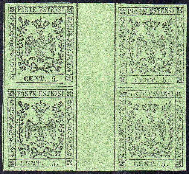 1855 - 5 cent. verde oliva, blocco ... 