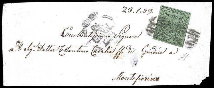 1859 - 5 cent. verde, punto dopo ... 