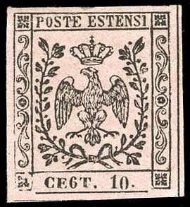 1852 - 10 cent. rosa, punto dopo ... 