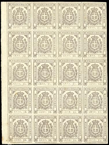 1859 - 15 cent. bruno (13), blocco ... 