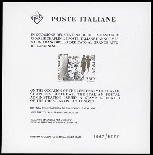 1989 - 750 lire Chaplin, foglietto ... 