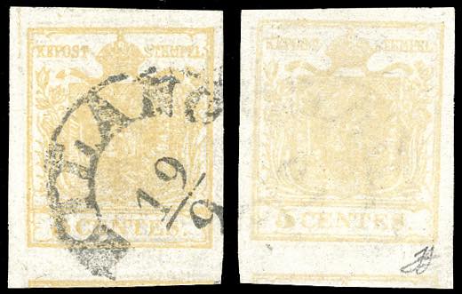 1850 - 5 cent. giallo ocra, stampa ... 