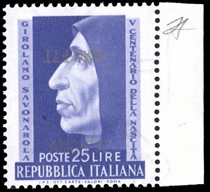1952 - 25 lire Savonarola, doppia ... 