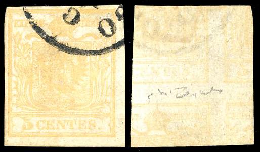 1851 - 5 cent. giallo ocra, stampa ... 