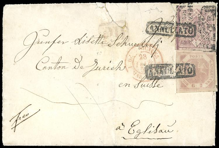 1858 - 20 grana rosa lillaceo, 2 ... 