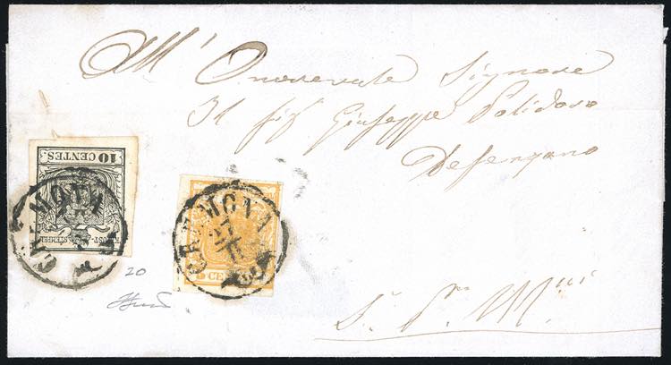 1858 - 10 cent. nero, carta a ... 