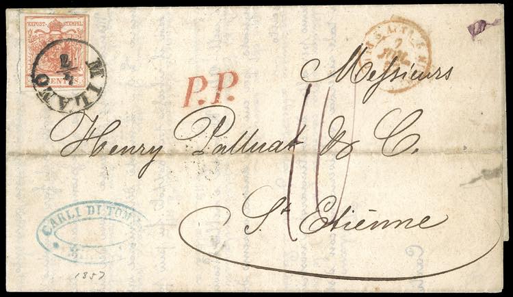 1857 - 15 cent. rosa vermiglio, ... 