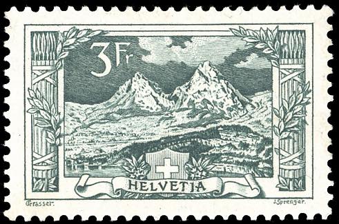 SVIZZERA 1914 - 3 f. Monti ... 