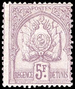 TUNISIA 1888 - 5 fr. lilla, fondo ... 
