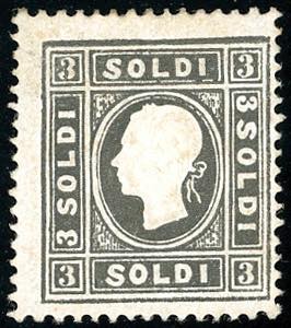 1858 - 3 soldi nero, I tipo (24), ... 