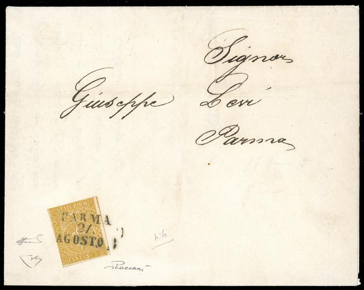 1854 - 5 cent. giallo arancio, ... 