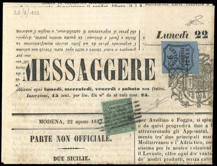 1853 - 9 cent. azzurro (2), ... 