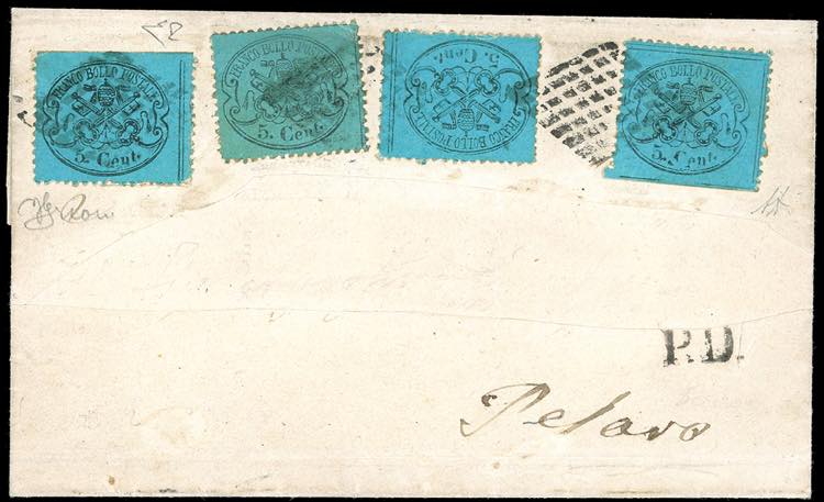 1869 - 5 cent. celeste, tre ... 