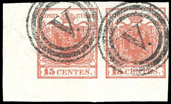 1850 - 15 cent. rosso, I tipo, ... 