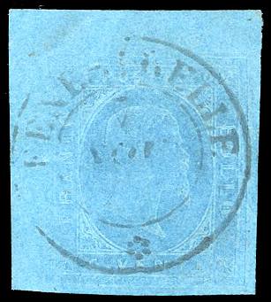 1853 - 20 cent. azzurro (5), ampio ... 