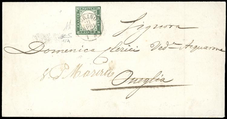 1857 - 5 cent. verde mirto (13A), ... 