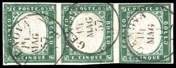 1857 - 5 cent. verde scuro (13Ac), ... 